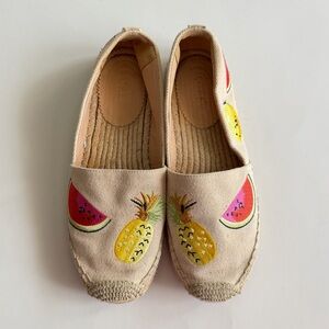 J. CREW Canvas Espadrilles With Embroidered Fruits Size 7